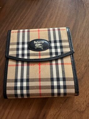 Burberry Check Fold Wallet in Beige, Black, Red